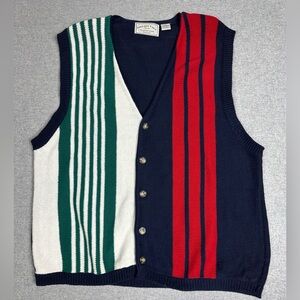 Vintage American Eagle Sweater Vest Mens‎ XL Striped Knit 90s Hong Kong Pullover